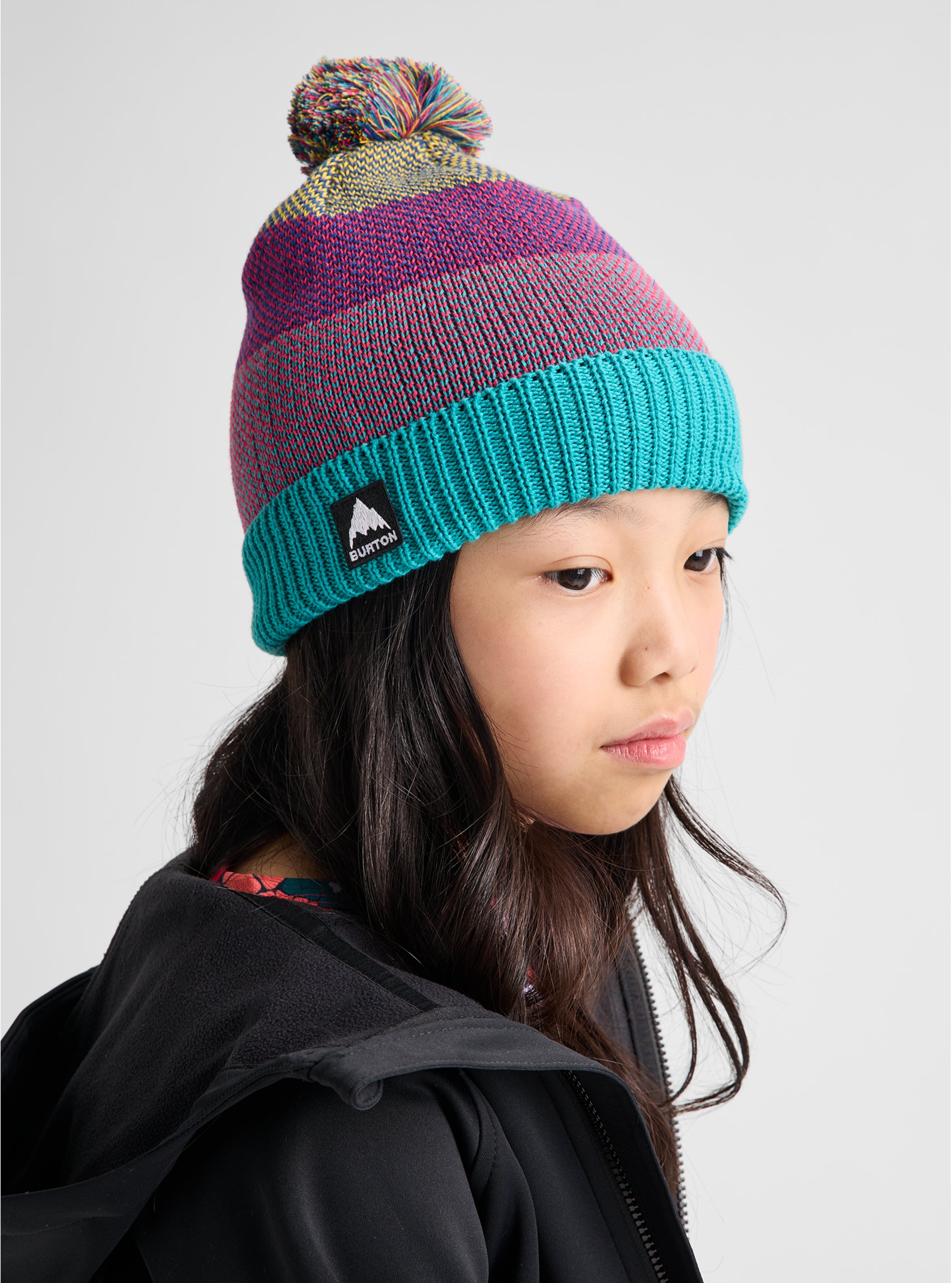 Product image of Kids' Burton Fleece-Lined Pom Beanie[Variant:Goldenrod / Azalea Pink / Pacific Teal]
