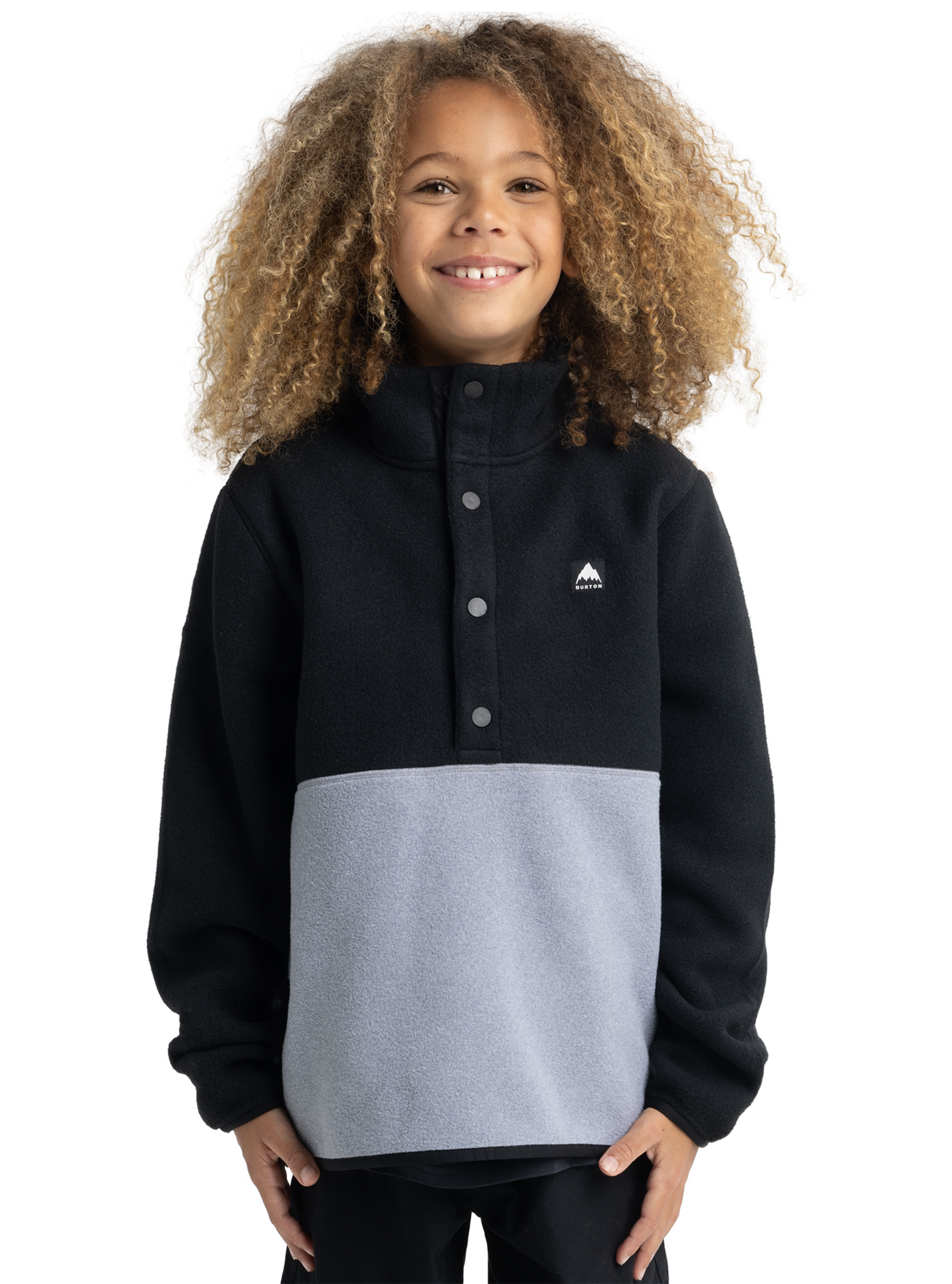 Product image of Kids' Burton Cinder Fleece Anorak[Variant:True Black / Gray Heather]