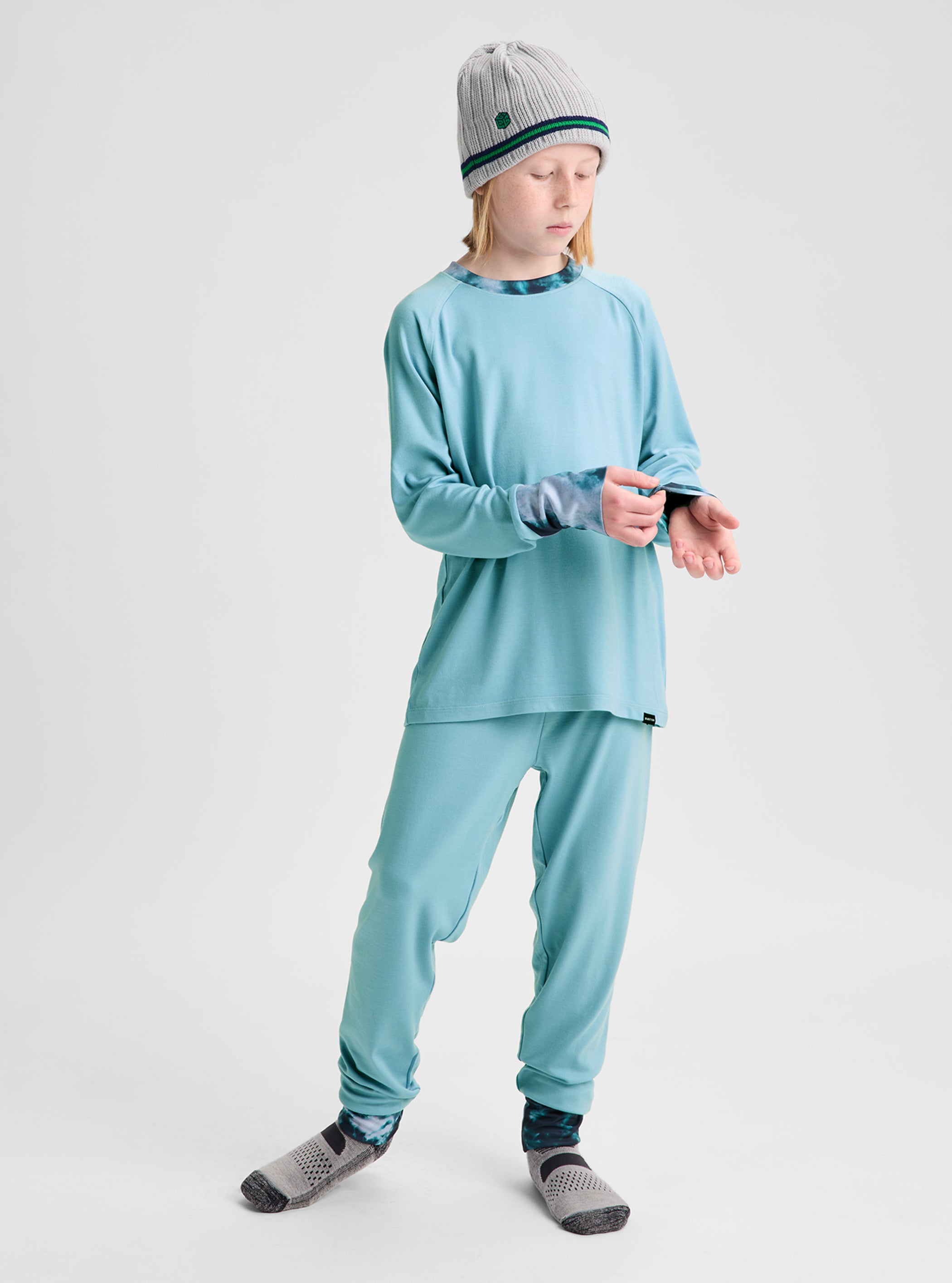 Product Image of Kids' and Toddlers' Burton Merino Wool Base Layer Set [Variant: Mineral Blue / Crumple Dye]