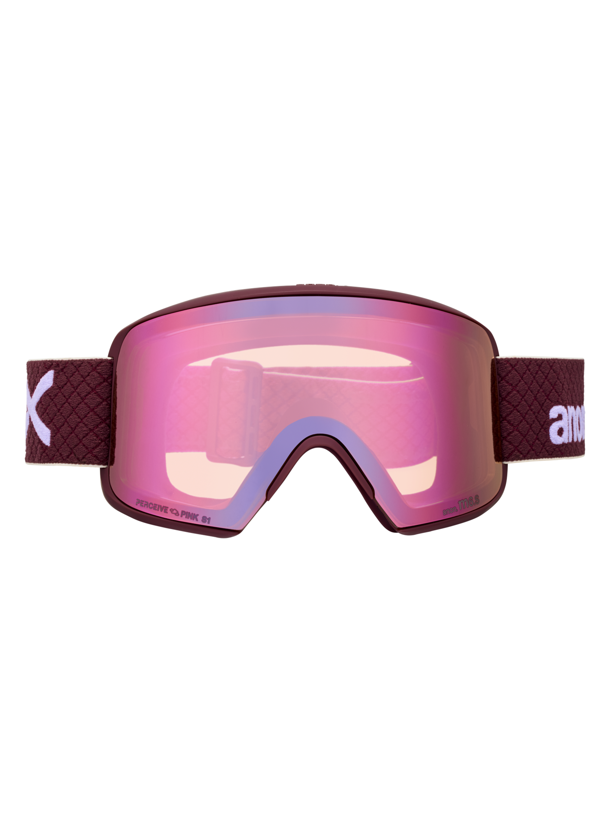 Product image of Anon M6S Goggles[Variant:Frame: Deep Cherry, Lens: Perceive Cloudy Pink (53% / S1), Spare Lens: Perceive Variable Blue (21% / S2)]