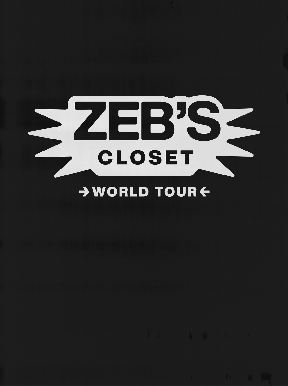 zeb's closet world tour logo on grey, streaky, scanned backgound